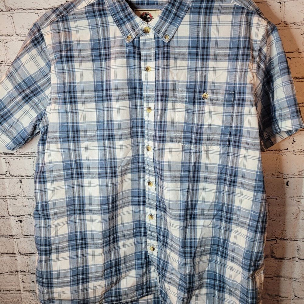 Field & Forest Plaid Button Down Mens XXL Blue Excellent Short Sleeve FFM5325 - Picture 5 of 6